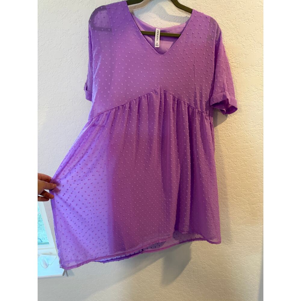 ❤️🔥Zenana Lavender Babydoll Dress Swiss Dot V-Neck Size S EUC - Picture 8 of 9